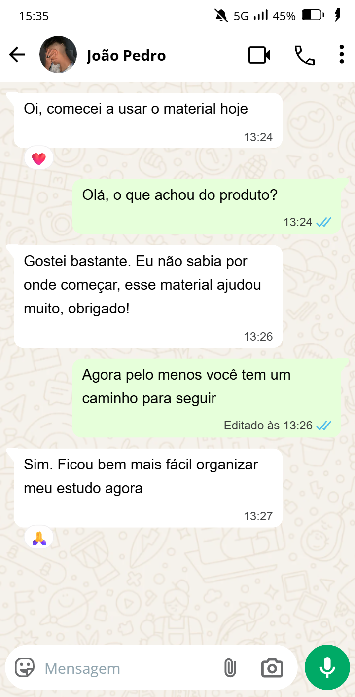 Conversa de WhatsApp com João Pedro sobre o material